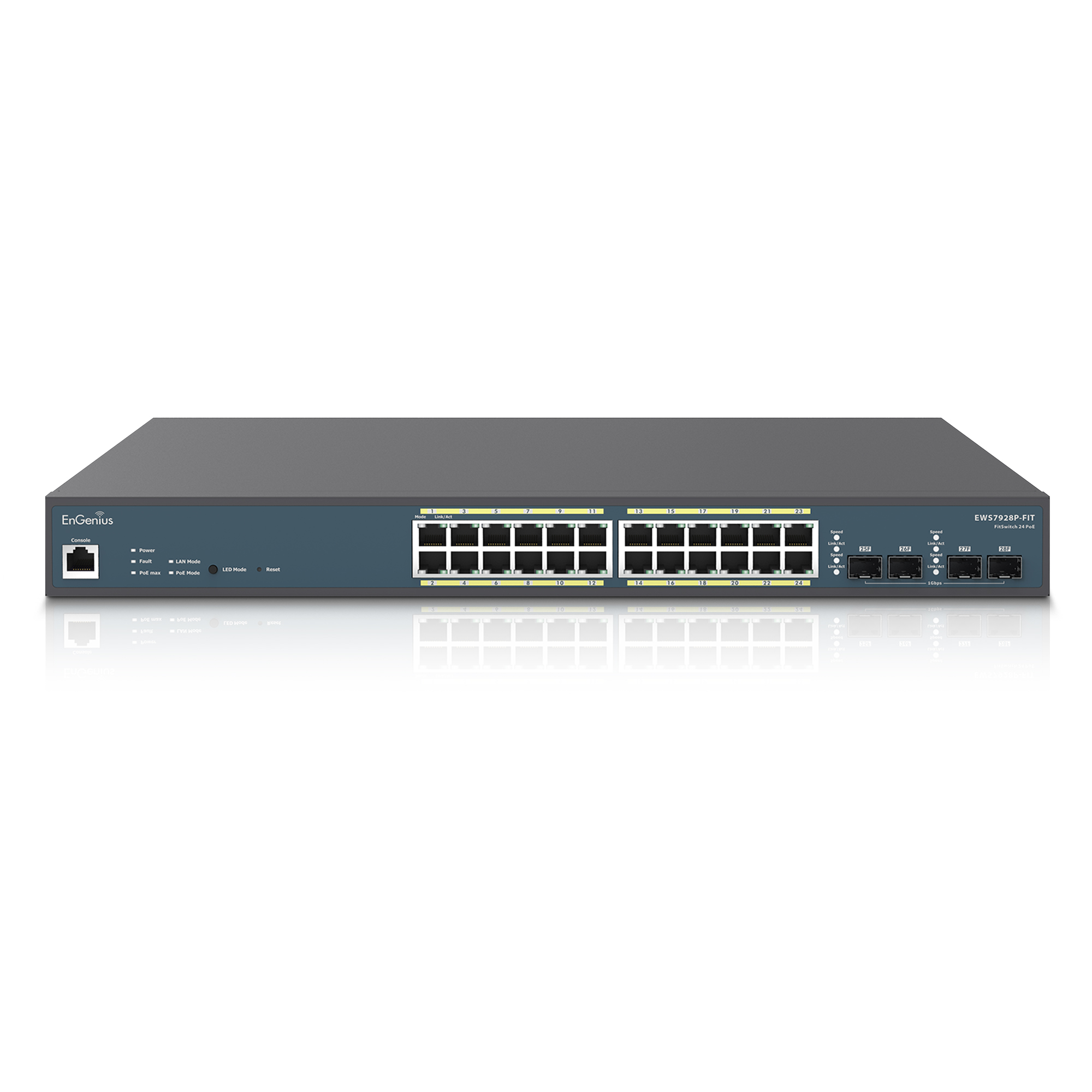 EnGenius EWS7928P-FIT PoE+ Switch 24 x 10/100/1000 Port, 4 x SFP Fiber Port, L2+, 24-Port PoE+, 240W